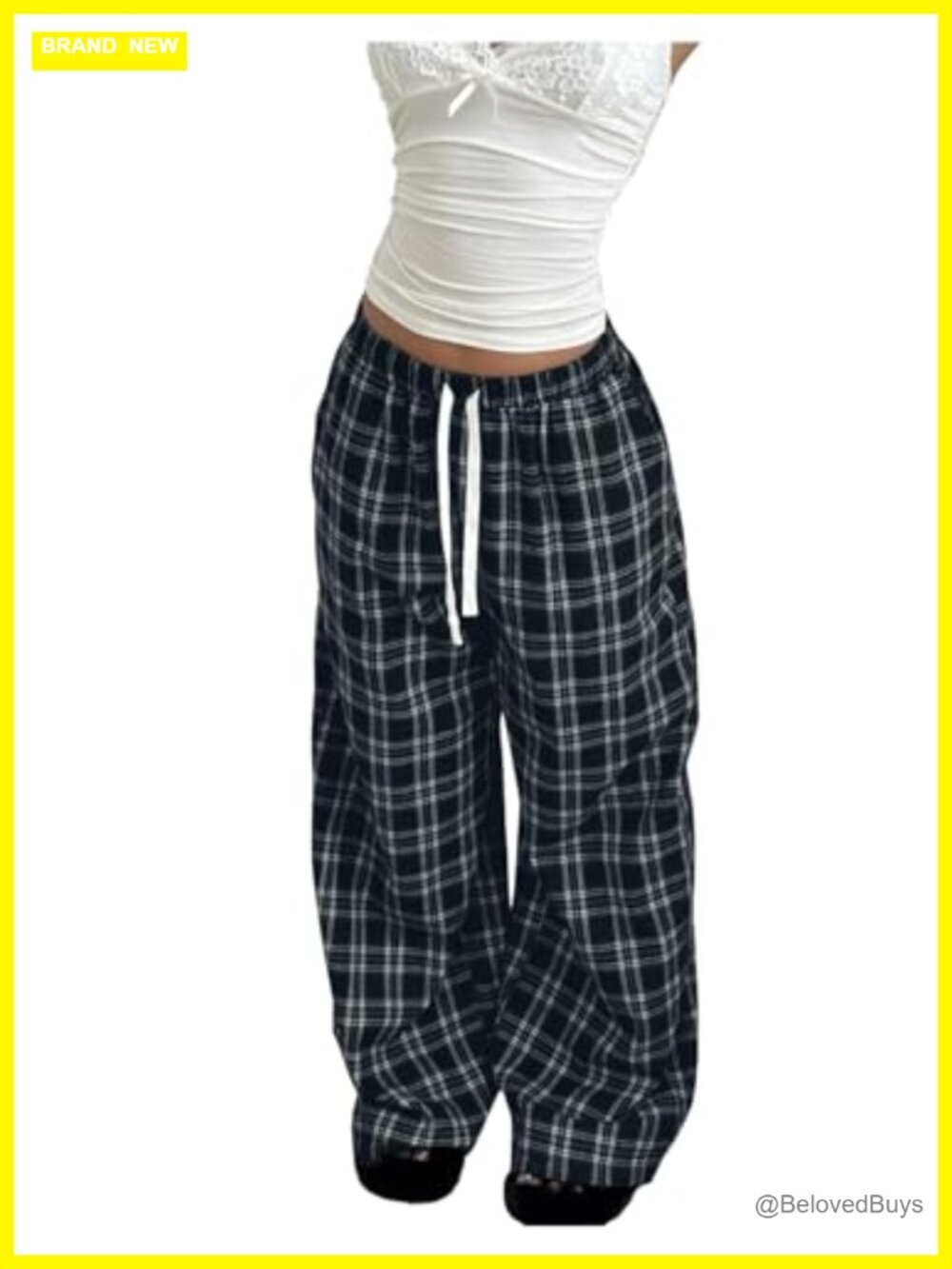 SweatyRocks Plaid Wide Leg Baggy Pants Drawstring Palazzo Trousers with Pocket